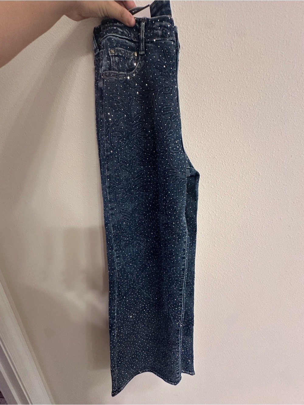 NINA ROSSI Dark Blue Embroidered Jeans with Sparkle